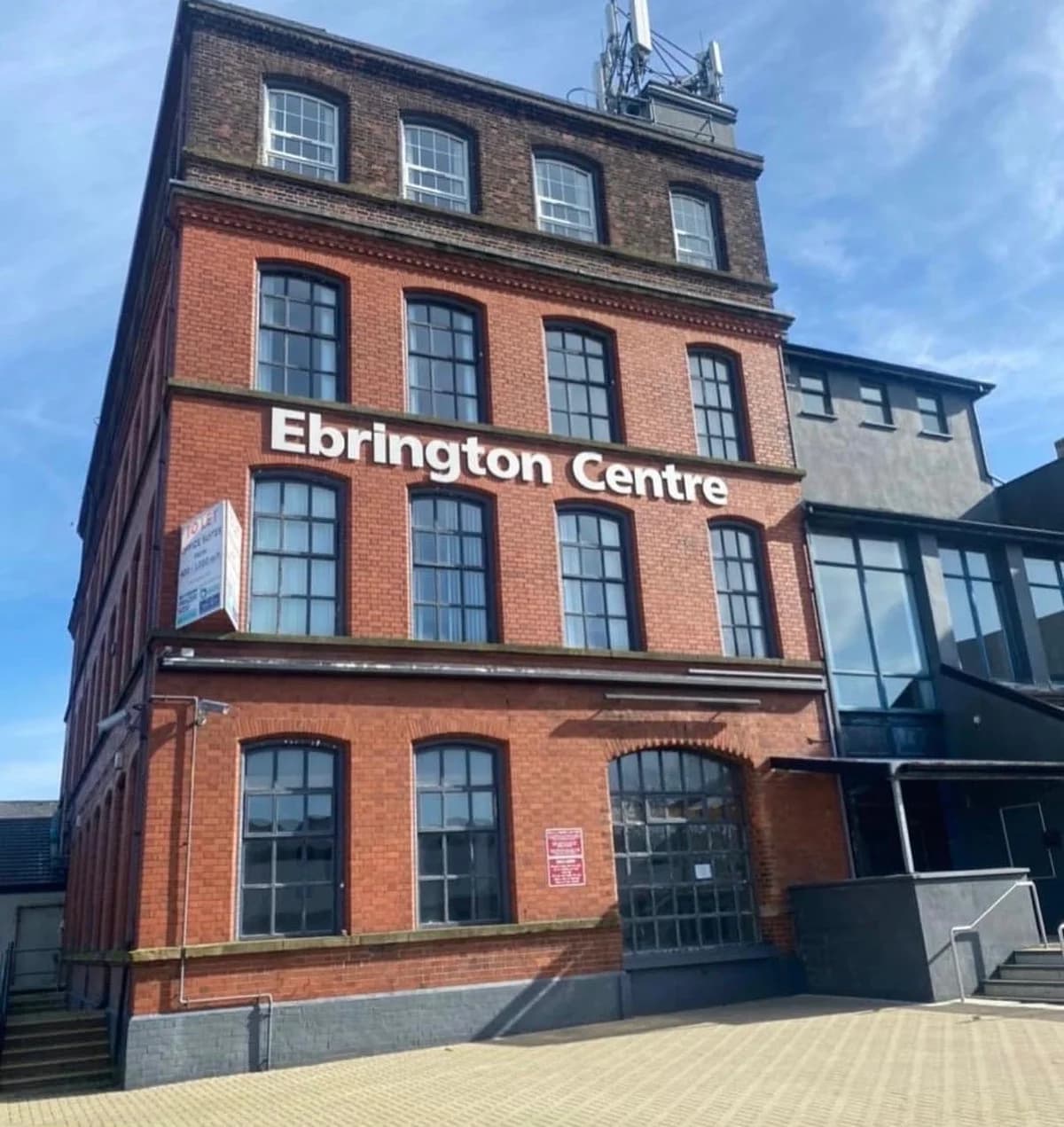The Ebrington Centre exterior, with the building name visible